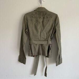 Vintage Y2K Tommy Jeans Jacket Sage Green Embroidered Floral Grunge Fairy Tie